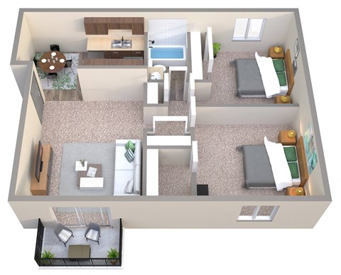 Floor plan for 2 beds, 1 bath, 850 sqft
